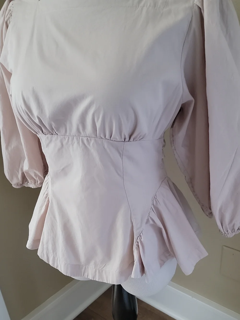 NWOT Sz. S Free People Women's Light Pink Square Neck Peplum Blouse